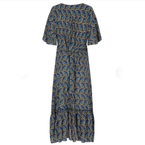 Silk & Salt Journey Maxi Wrap Dress in African Peacock NWT Flowy V Neck Print - Picture 3 of 6